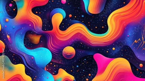 Vibrant multicolored computer generated illustration set against a dark background