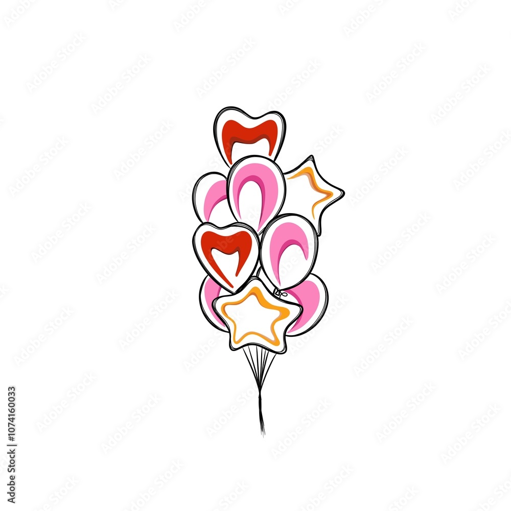Fototapeta premium Bunch of colored balloons for birthday party, freehand template