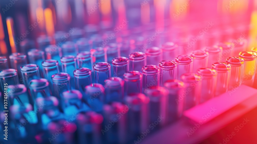 Obraz premium Illuminated multicolored microplate in a laboratory setting