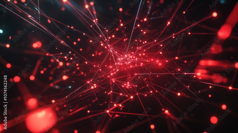 Abstract representation of connected dots and lines Concept illustrating AI technology depicting motion of digital data flow within a communication and technology network 3D rendering Abstract representation of connected dots and lines Concept illustrating AI technology depicting motion of digital data flow within a communication and technology network 3D rendering