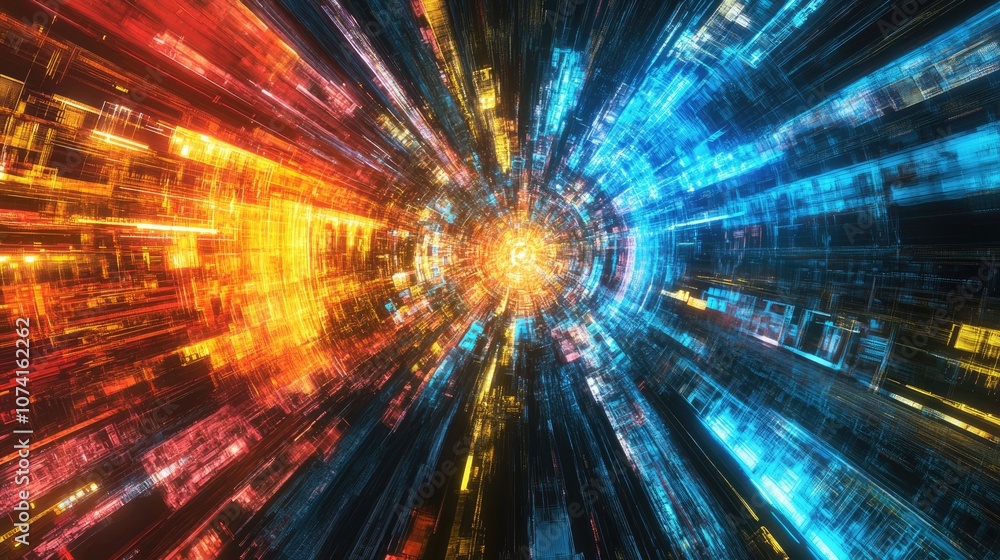 2D illustration of a digital web set against a vibrant technological backdrop 2D illustration of a digital web set against a vibrant technological backdrop