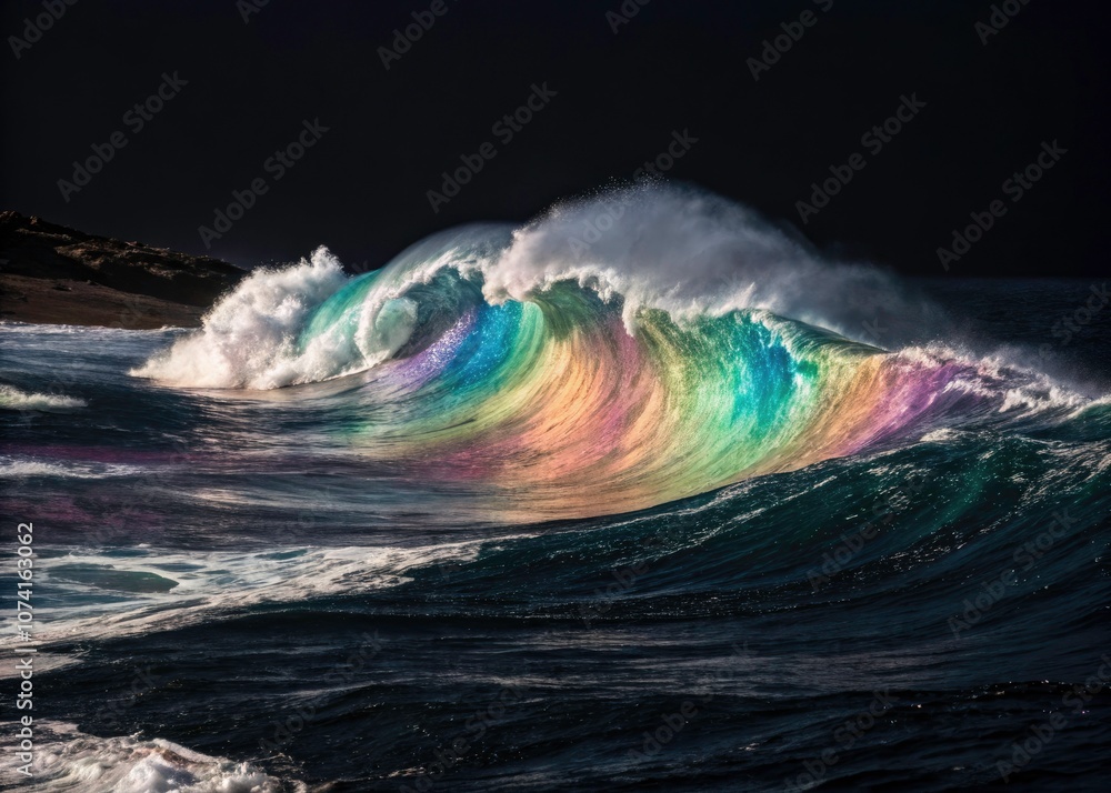 Fototapeta premium Abstract Fluid Iridescent Holographic Waves - Colorful Gradient Design on Black Background for Modern Art and Design Projects