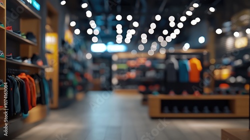Blurred bokeh background featuring a high performance sports retail environment