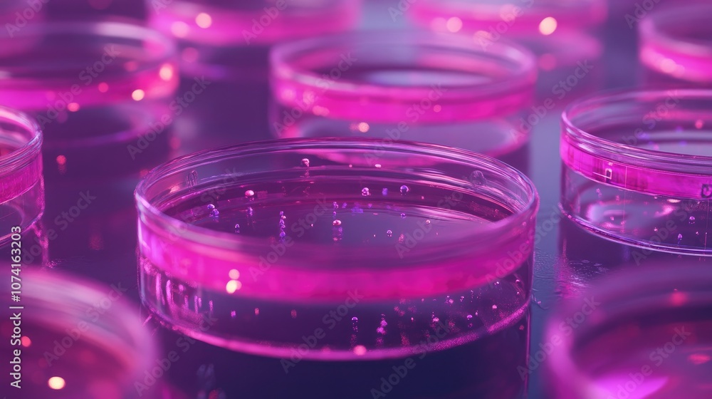 Petri dishes filled with liquid medium Laboratory setting and experimentation theme Petri dishes filled with liquid medium Laboratory setting and experimentation theme