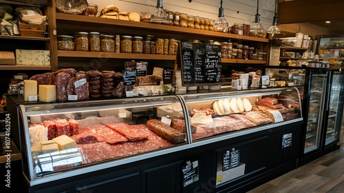 A well-stocked deli counter with fresh meats and cheeses.