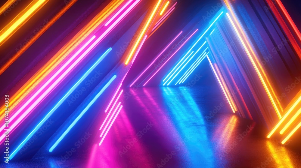 Fototapeta premium Neon light arrows in an abstract background