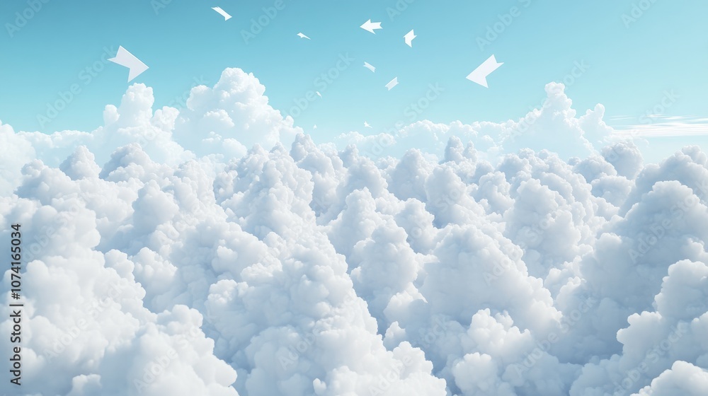 Fototapeta premium Clouds with arrows on a white backdrop