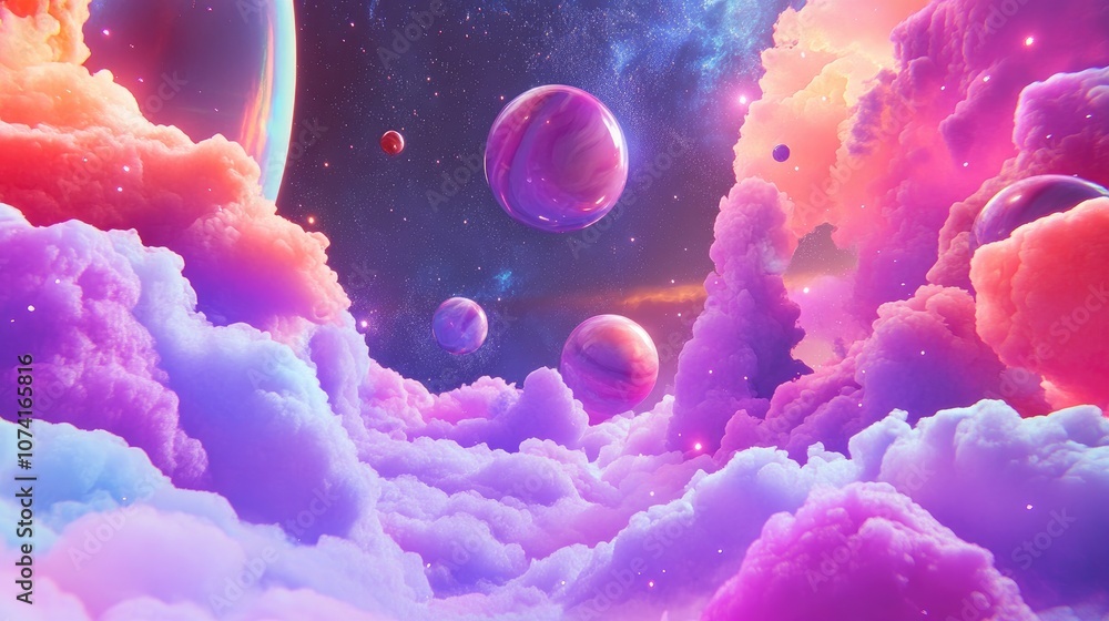 Naklejka premium Galaxy and nebula in 3D cartoon rendering