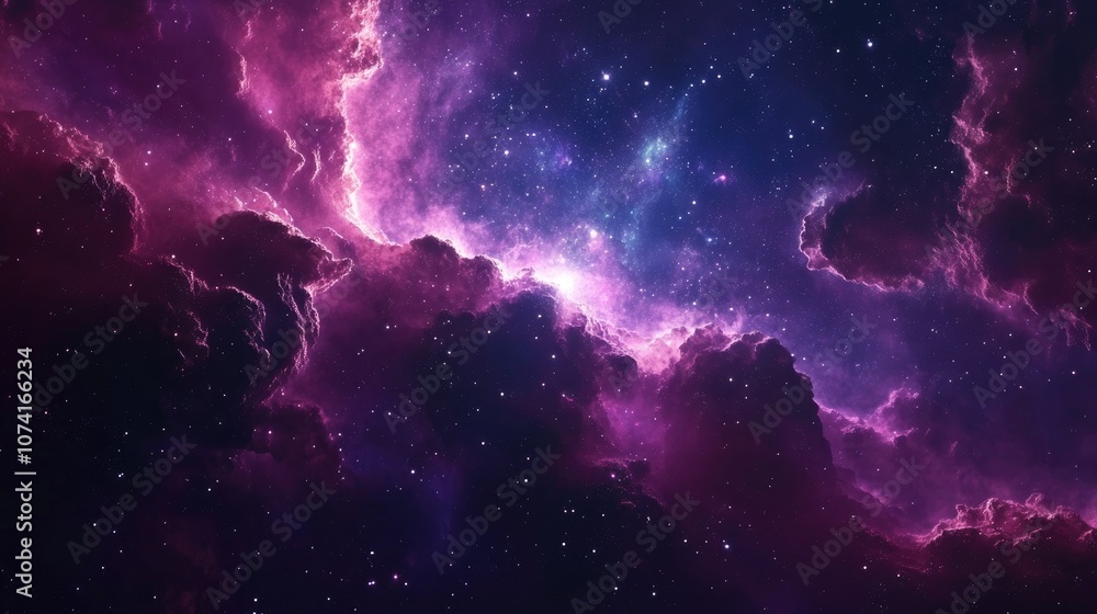 Futuristic abstract space background featuring a night sky with stars and nebula in a 3D cartoon rendering Futuristic abstract space background featuring a night sky with stars and nebula in a 3D cartoon rendering