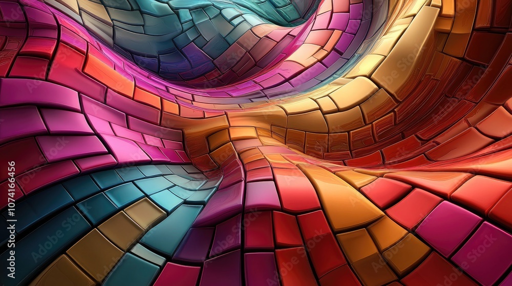 Fototapeta premium Extruded abstract fractal background featuring a 3D cartoon rendering This modern art painting showcases futuristic wavy fractal artwork making it a trendy desktop wallpaper with colorful 3D rende
