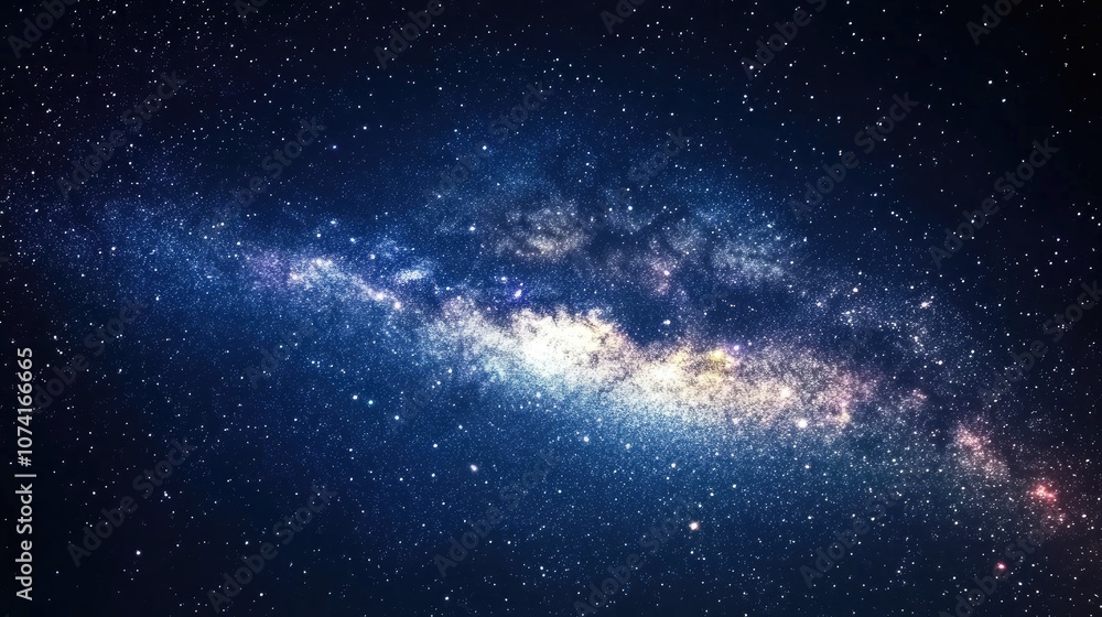 Fototapeta premium 3D cartoon depiction of a dark blue night sky filled with stars and the Milky Way against a space backdrop