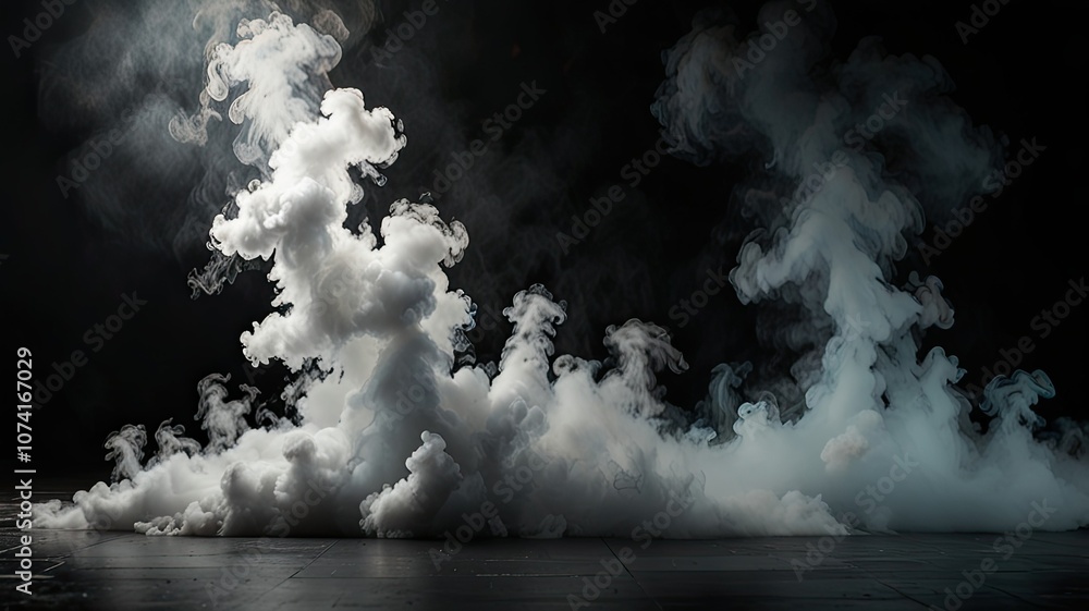A captivating display of white smoke rising and swirling against a contrasting dark background enhancing the mood of an artistic performance or event A captivating display of white smoke rising and swirling against a contrasting dark background enhancing the mood of an artistic performance or event