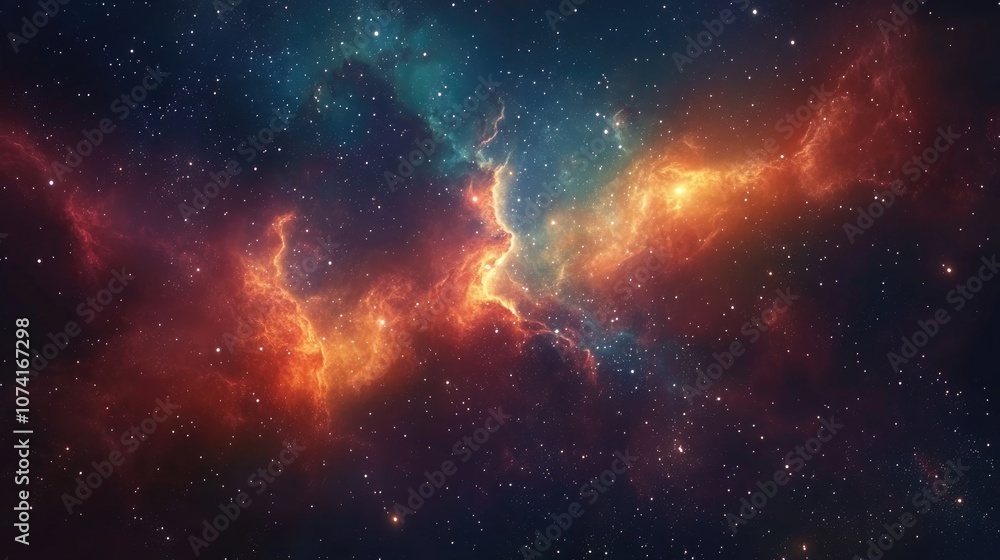 Colorful space background with stars featuring a nebula gas cloud in deep outer space 3D cartoon rendering in a science fiction illustration Colorful space background with stars featuring a nebula gas cloud in deep outer space 3D cartoon rendering in a science fiction illustration