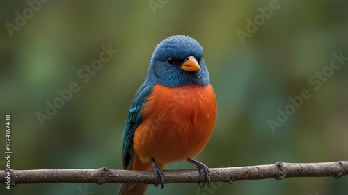 Cute bird perching on top mossy stick background in shaded sun lighting, amazing nature