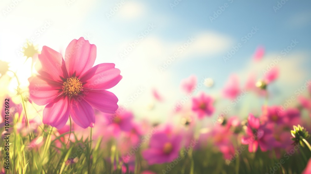 Pink and red Cosmos bipinnatus flowers Garden cosmos or Mexican aster in the fields illuminated by morning light depicted in a 3D cartoon rendering Blurred image Pink and red Cosmos bipinnatus flowers Garden cosmos or Mexican aster in the fields illuminated by morning light depicted in a 3D cartoon rendering Blurred image
