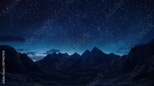 Night sky landscape with mountain silhouette in 3D cartoon rendering