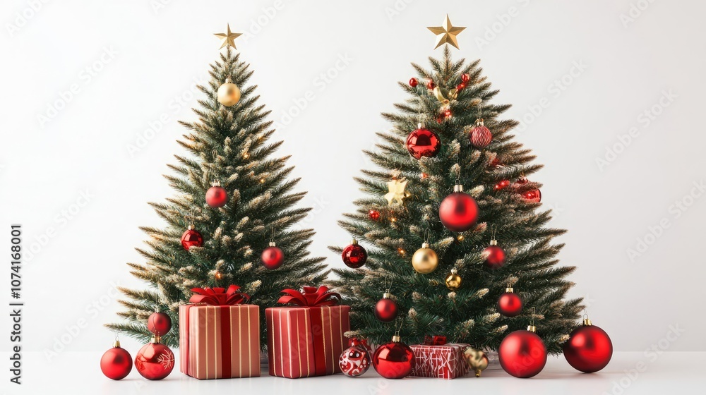 Beautifully Decorated Christmas Trees With Gifts in a Festive Setting Generative AI Beautifully Decorated Christmas Trees With Gifts in a Festive Setting Generative AI