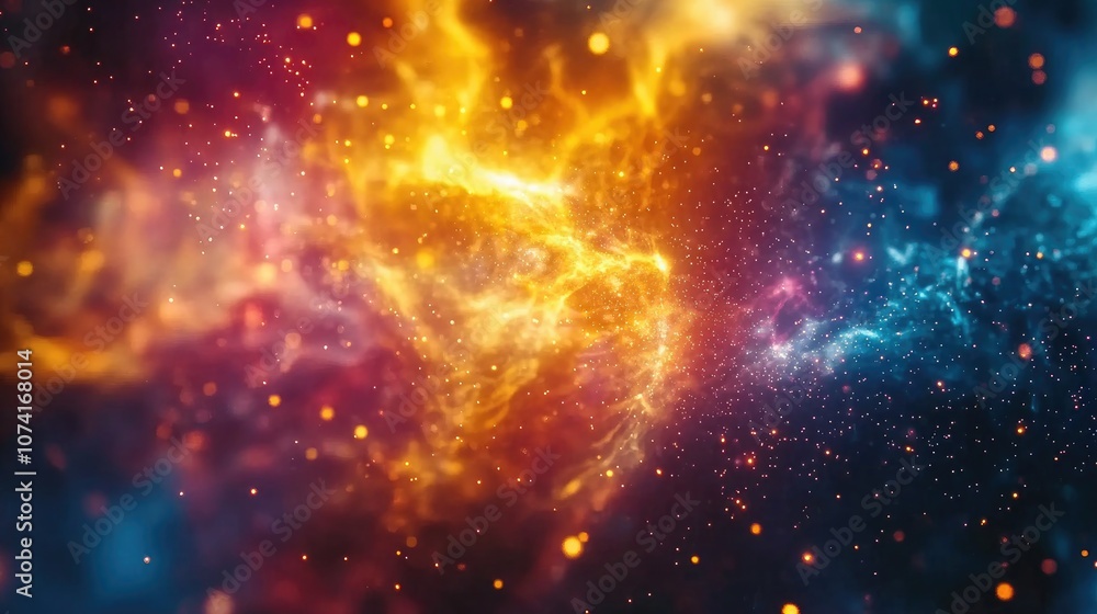 Cosmic space and stars depicted in a 3D cartoon rendering featuring a colorful abstract background with fire effects Cosmic space and stars depicted in a 3D cartoon rendering featuring a colorful abstract background with fire effects