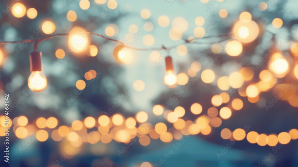 Softly glowing lights illuminate an outdoor cafe setting, enhancing a cozy evening atmosphere for friends and family Softly glowing lights illuminate an outdoor cafe setting, enhancing a cozy evening atmosphere for friends and family