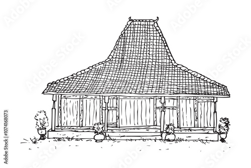 simple vector outline hand draw sketch java indonesia mansion house