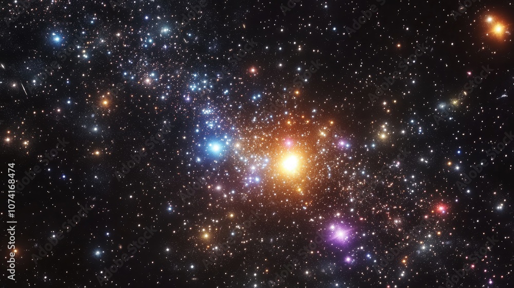 High definition star field background in a 3D cartoon rendering featuring a colorful starry night sky and starry outer space texture