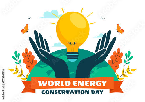 World Energy Conservation Day Vector Illustration the importance of Saving the Planet with a Green and Eco Friendly, featuring a Lamp and Earth
