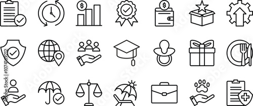 Employee benefit outline icons setvector illustration. photo