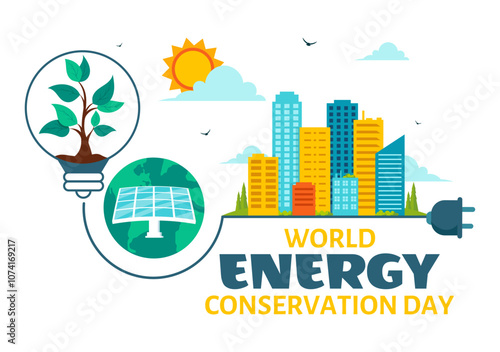 World Energy Conservation Day Vector Illustration the importance of Saving the Planet with a Green and Eco Friendly, featuring a Lamp and Earth