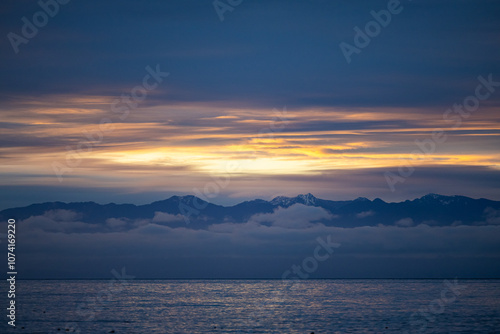 Scenic Sunset Over Mountains on Vancouver Island, BC, Canada