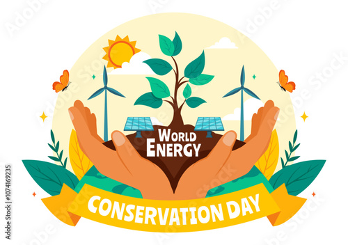 World Energy Conservation Day Vector Illustration the importance of Saving the Planet with a Green and Eco Friendly, featuring a Lamp and Earth