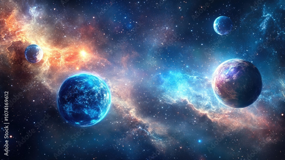 Fototapeta premium Background planets as a 3D cartoon rendering symbolizing deep space and backdrop