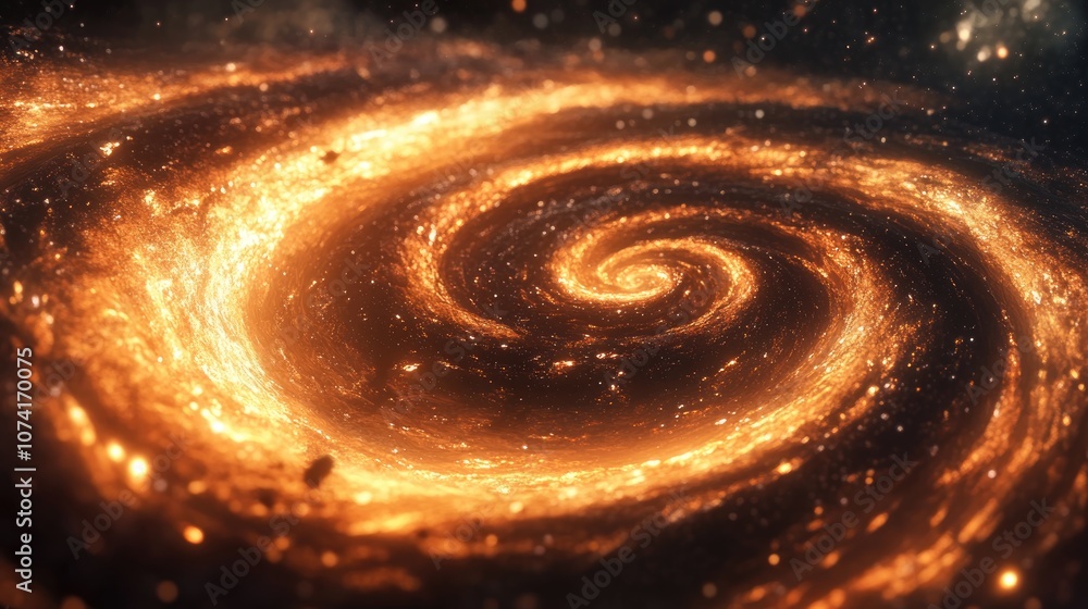 Orange Glowing Spiral Galaxy in a 3D Cartoon Rendering Orange Glowing Spiral Galaxy in a 3D Cartoon Rendering