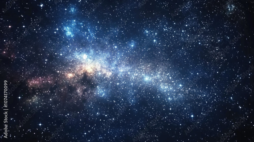 3D cartoon depiction of a dark blue night sky filled with numerous stars and the Milky Way in the background 3D cartoon depiction of a dark blue night sky filled with numerous stars and the Milky Way in the background