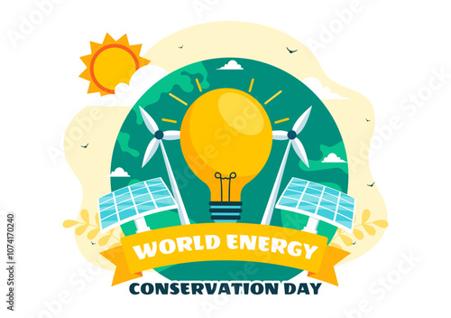 World Energy Conservation Day Vector Illustration the importance of Saving the Planet with a Green and Eco Friendly, featuring a Lamp and Earth
