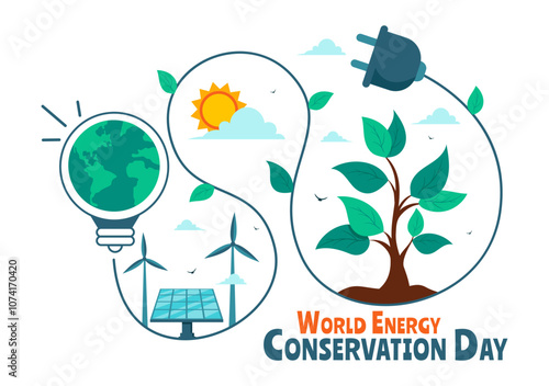 World Energy Conservation Day Vector Illustration the importance of Saving the Planet with a Green and Eco Friendly, featuring a Lamp and Earth