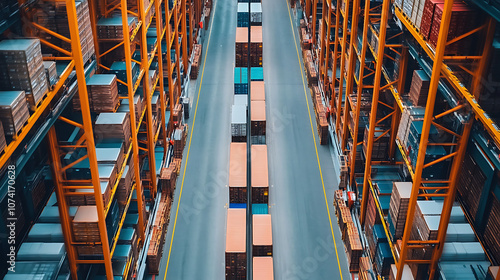 A cross-docking facility with multiple loading bays, showing streamlined processes in logistics management  photo