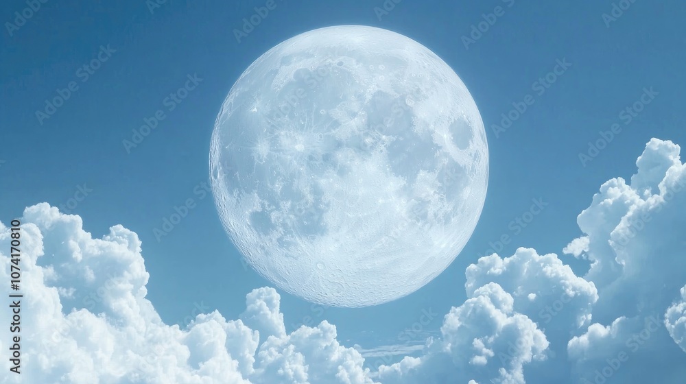 Full moon in a blue sky depicted in 3D cartoon rendering Full moon in a blue sky depicted in 3D cartoon rendering