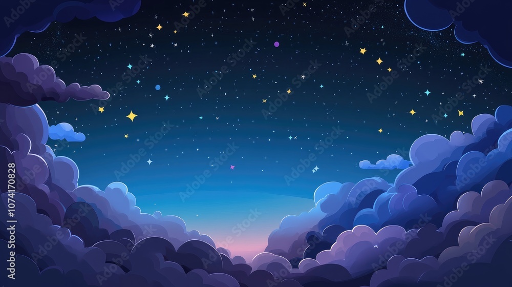 Night sky with stars and clouds in 3D cartoon rendering Night sky with stars and clouds in 3D cartoon rendering