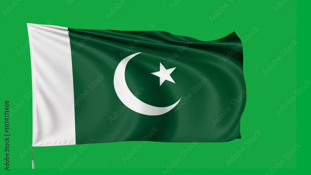 Elegant Pakistani Flag Waving in 4K with Realistic Texture on Green Screen Elegant Pakistani Flag Waving in 4K with Realistic Texture on Green Screen