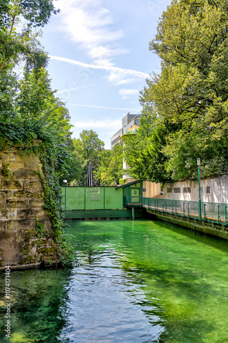 Zurich, Switzerland - July 26, 2024:  \cenery along the Schanzengraben Promenade Zurich Switzerland
 photo