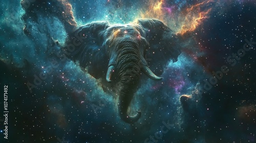 3D cartoon rendering featuring the Elephant Trunk Nebula at the center of the Cepheus Region surrounded by dense star fields and dust lanes in the Milky Way Galaxy photo