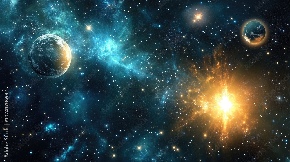3D cartoon depiction of stars and a galaxy in open space 3D cartoon depiction of stars and a galaxy in open space