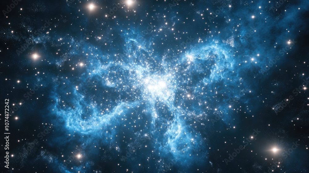 Stars dust and gas nebula in a distant galaxy represented in a 3D cartoon rendering Stars dust and gas nebula in a distant galaxy represented in a 3D cartoon rendering