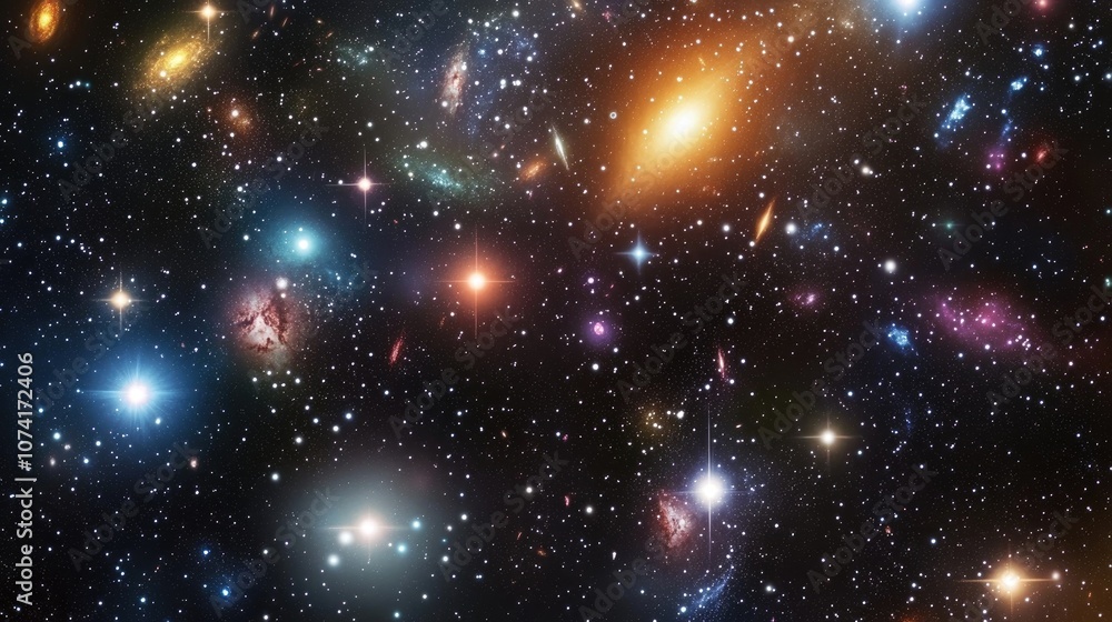 Deep space star field illustration featuring a 3D cartoon rendering of a universe filled with stars and gas in the far distant cosmos Deep space star field illustration featuring a 3D cartoon rendering of a universe filled with stars and gas in the far distant cosmos