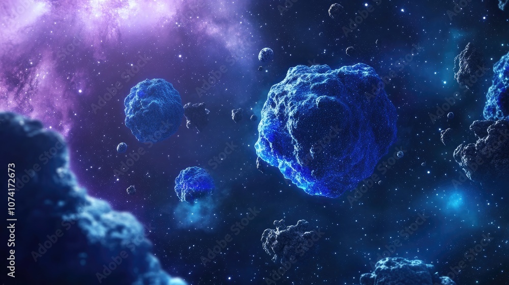 Blue radiation floating in space in 3D cartoon rendering Blue radiation floating in space in 3D cartoon rendering