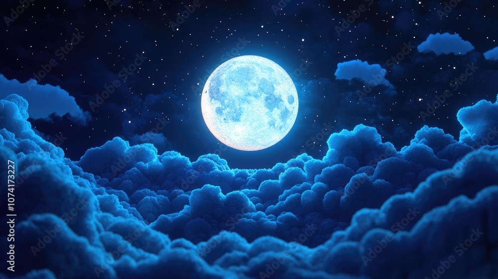 3D cartoon depiction of the Moon at Night 3D cartoon depiction of the Moon at Night