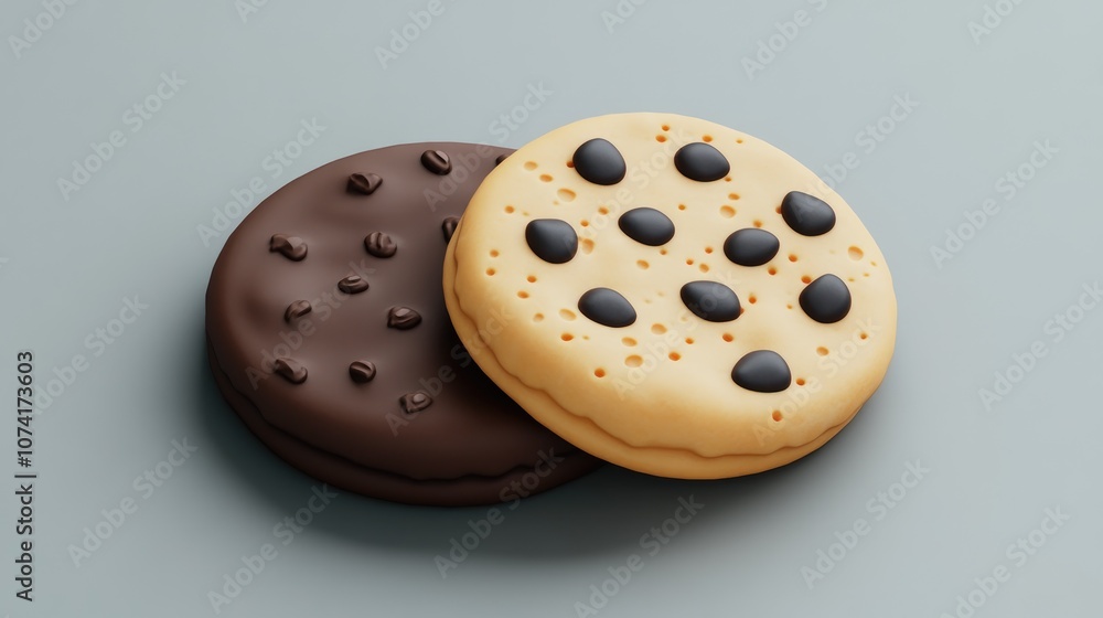 Fototapeta premium Mixed glyph icon of a biscuit and cookie in 3D cartoon rendering