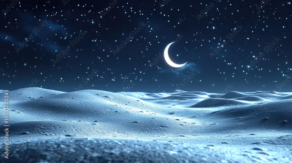 Fototapeta premium Night sky background featuring a half moon on a black canvas created with 3D cartoon rendering Astro imagery capturing a winter night with soft selective focus