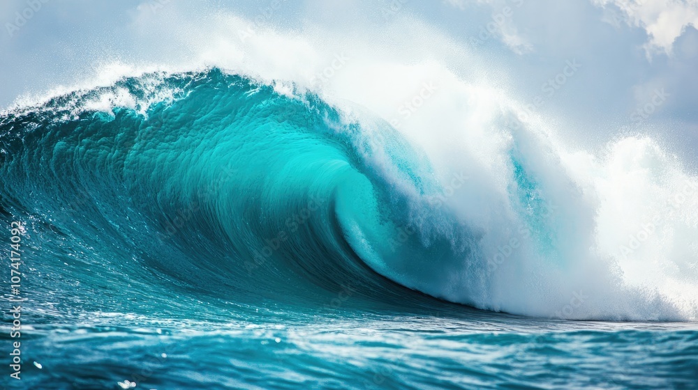 Vibrant Ocean Waves Crashing in Daylight Under a Blue Sky Generative AI Vibrant Ocean Waves Crashing in Daylight Under a Blue Sky Generative AI