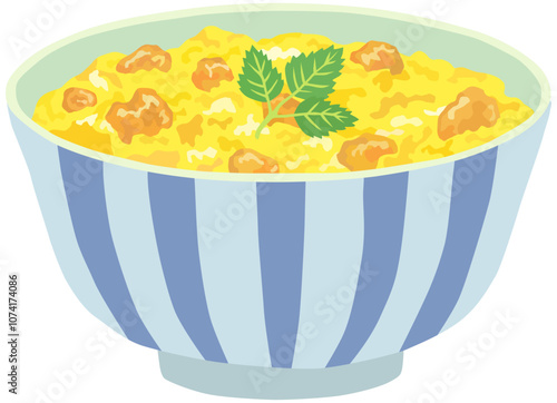 三つ葉を添えた親子丼のイラスト ベクター素材